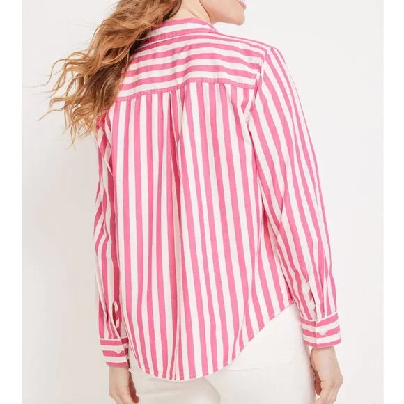 MAURICES Pink Striped Button Up Shirt White 100% Cotton Long Sleeve Button Down - Picture 4 of 16